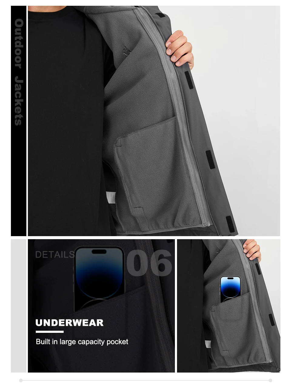 Baasploa Herrenjacken, Marken-Windjacke, 3-in-1, wasserdichte Mäntel aus gewebter Baumwolle, hochwertige, bequeme Wander- und Outdoor-Kleidung für Herren – Detail 10