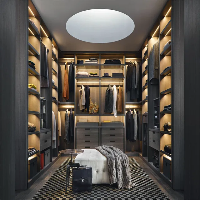 Balom ออกแบบหรูหราแบบกําหนดเองอลูมิเนียมไม้เนื้อแข็งแก้วเดินห้องนอนตู้เสื้อผ้าตู้เสื้อผ้าสําหรับวิลล่า 4