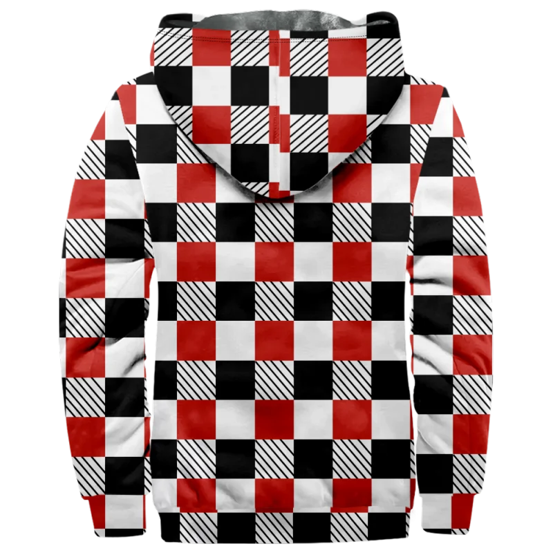 New Colorful Plaid Cotton Coat Hooded Sweater Casual Printed Men's Fur Loop Arctic Velvet Zipper Patch Pocket Hooded Sweater a04