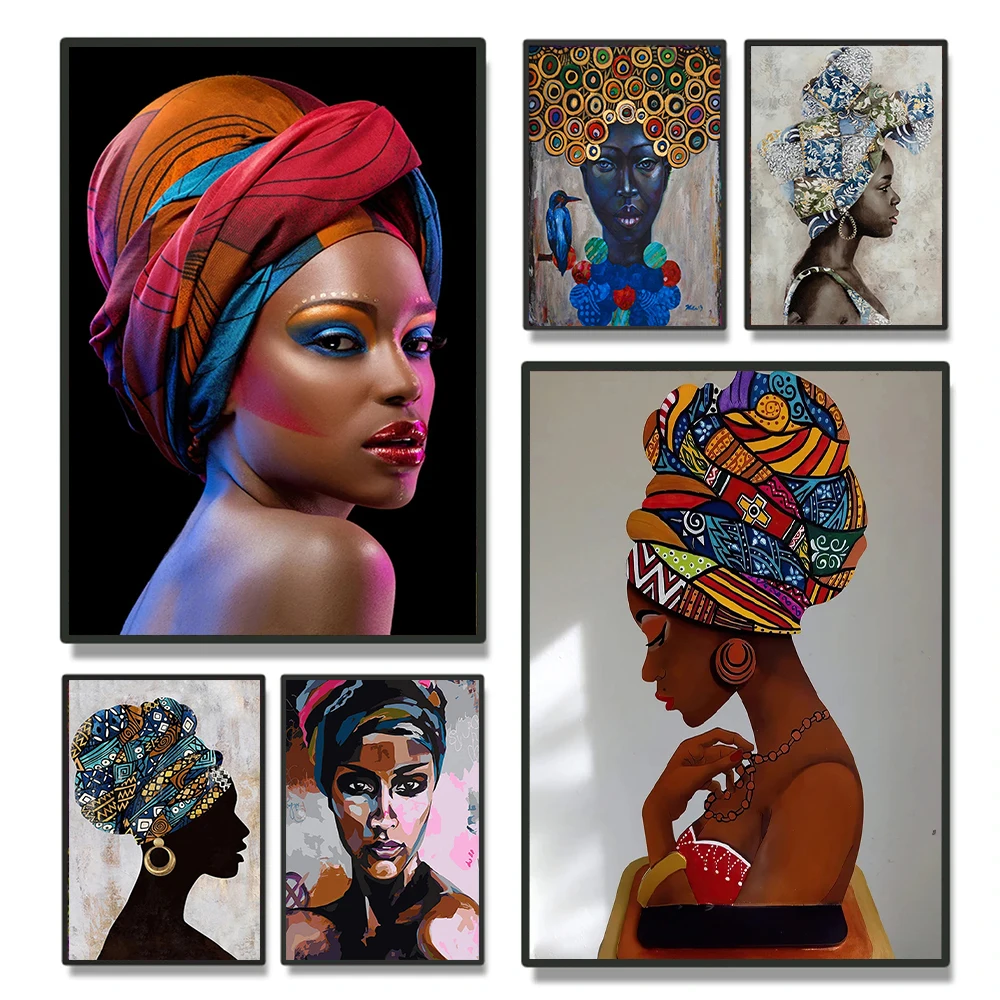 

Abstract Africa Girl Canvas Painting Colorful Women Oil Portrait Posters and Prints Wall Art for Living Room Home Decor