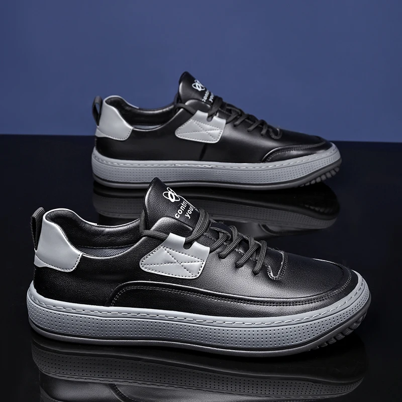 

Genuine Leather Men Casual Shoes Handmade black white lace up Soft Hollow Out Loafers fashion Breathable spring Male Shoes