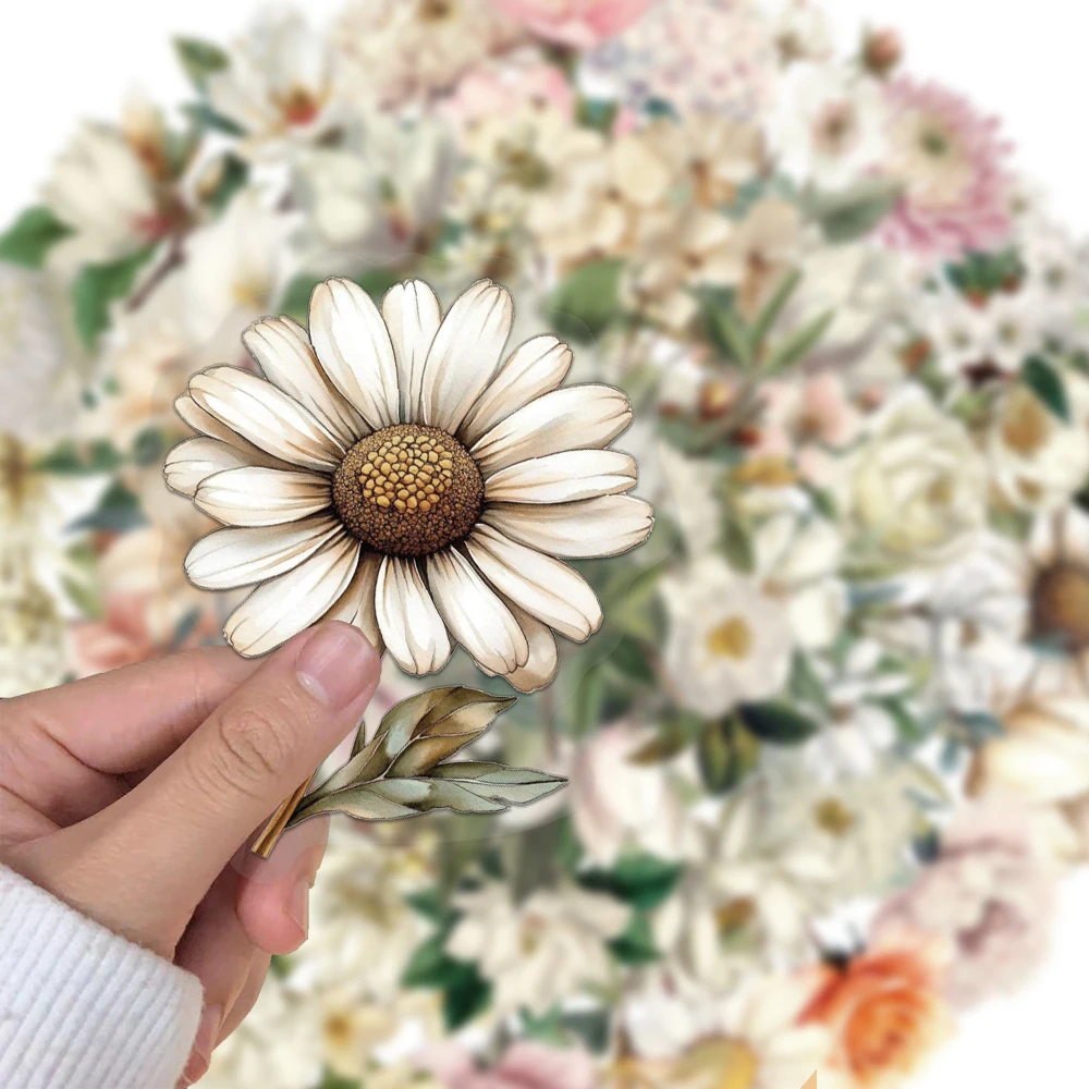 50PCS 크리 에이 티브 레트로 긴 가지 꽃 애완 동물 투명 소재 스티커 전화 케이스 맞춤형 방수 스티커
