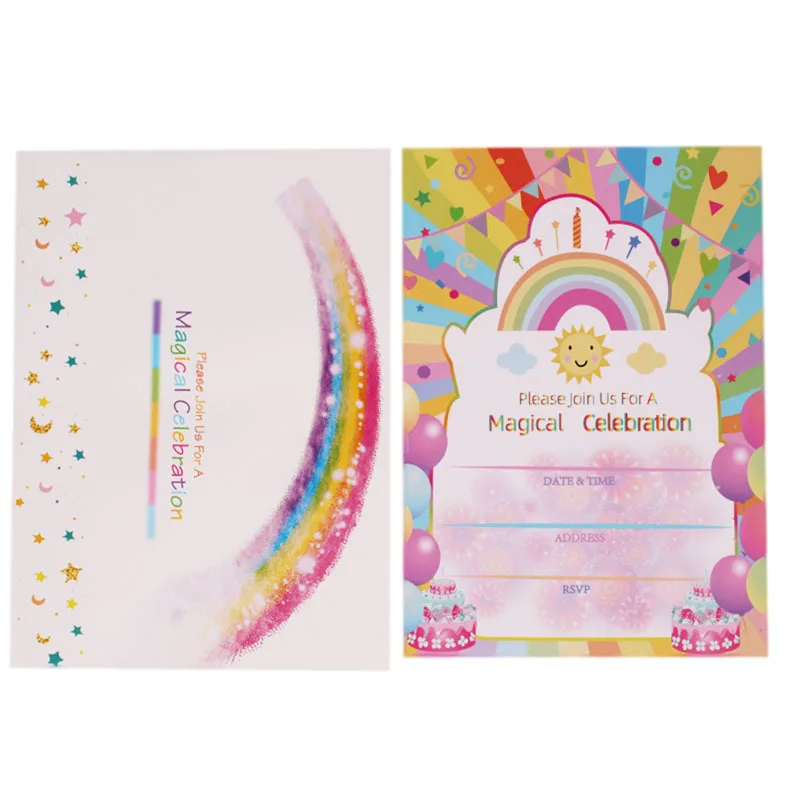 12Pcs Wedding Party Princess Party Invitation Birthday Holiday Paper Greeting Card Rainbow Unicorn Mermaid Invitation Card