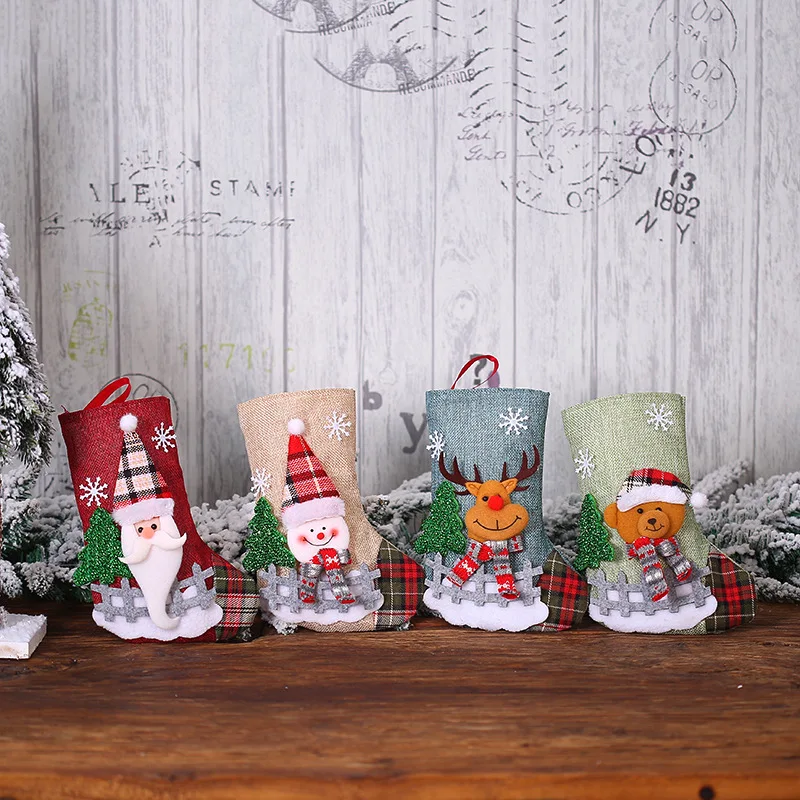 4 Christmas Stockings christmas stockings Christmas Gift Bags christmas gift bags Santa Snowman Hanging Xmas Tree Ornaments For Home New Year Navidad Candy
