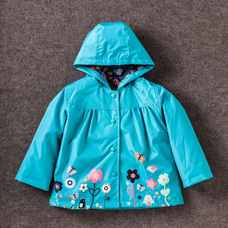 New Fashion Cute Kids Girls Cartoons Wind Rain Jacket Hooded Long Sleeve Windbreak Girl Waterproof Jacket Outwear Raincoat 2-6Y wool pea coat