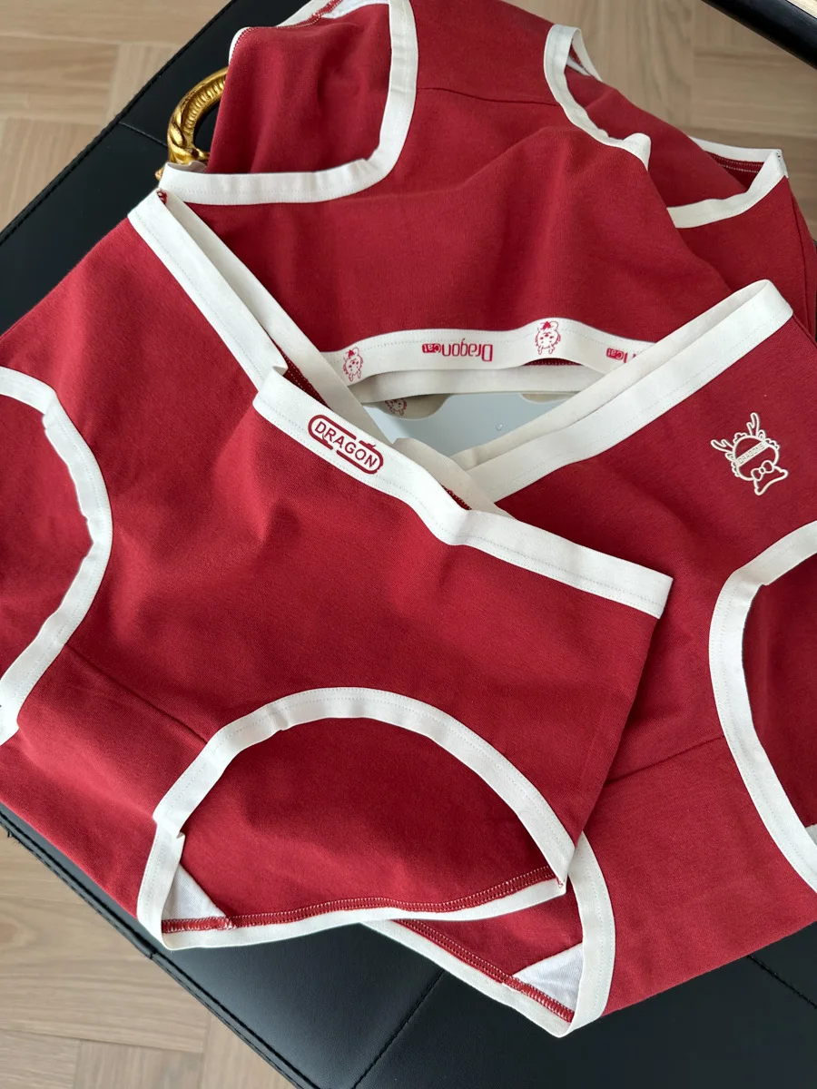Antibacterial 5A Natal Year Big Red Panties Dragon Year New Year Cotton Menglong Women's Mid-Waist Panties Briefs
