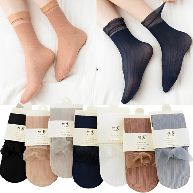 10Pcs=5Pairs Woman Velvet Socks Ultra-thin Transparent Lace Frilly Sock for  Girls Harajuku Summer Mesh