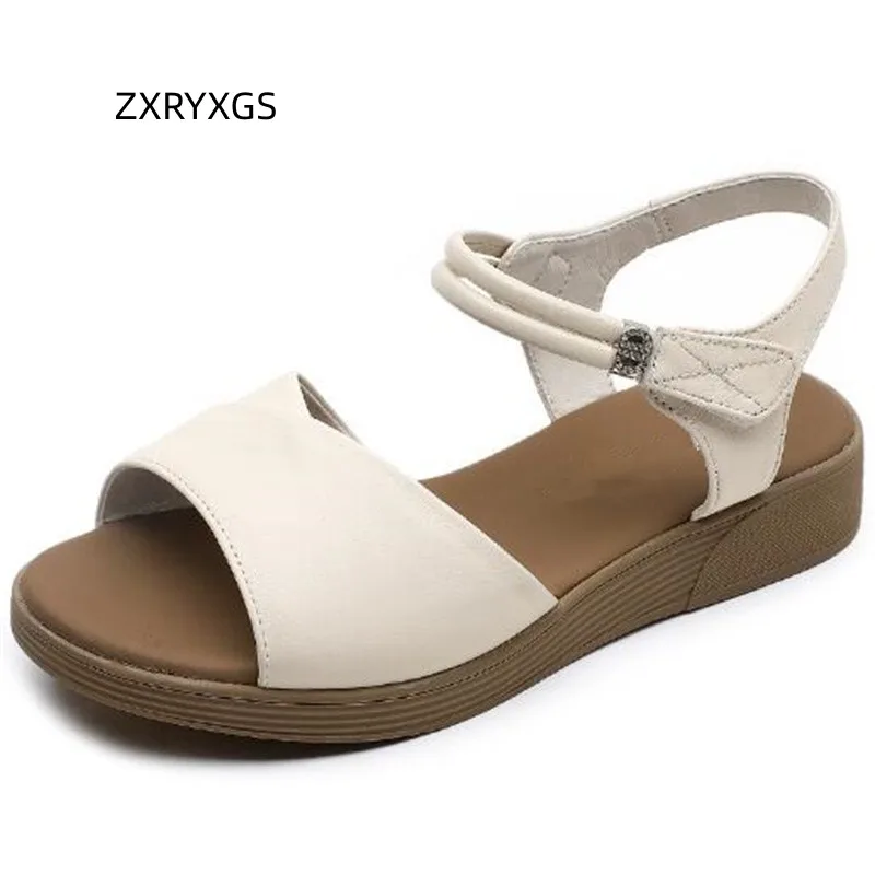 

ZXRYXGS 2023 Superior Cowhide Comfort Flat Sandals Outdoors Wearin Slippers Big Size Summer Leather Sandals Women Casual Slipper