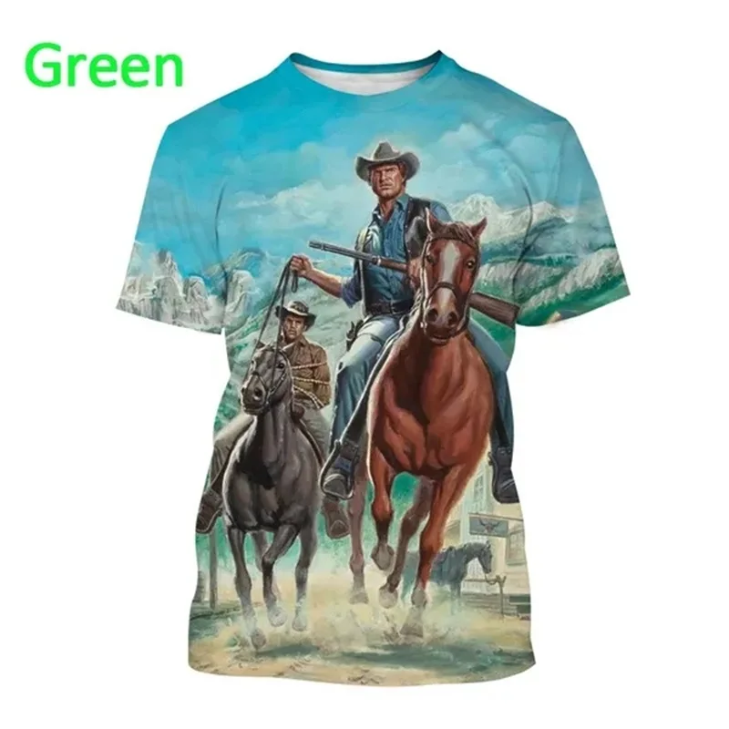 Mens Casual Short Sleeve Western Cowboy T Shirt