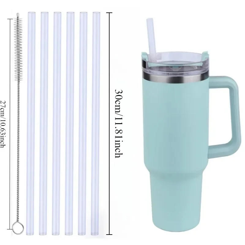 6pcs 30cm reusable straw with cleaning brush transparent food grade heat-resistant PE straw suitable for 40 ounce cups
