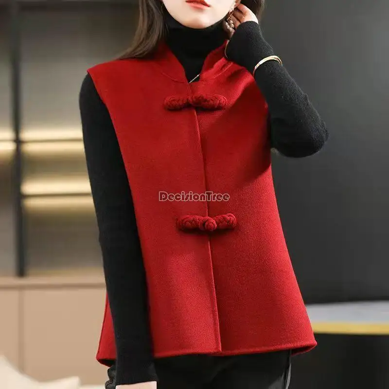 Chinese style tang suits vest autumn and Spring vest oriental style vintgae women red spring festival warm a731