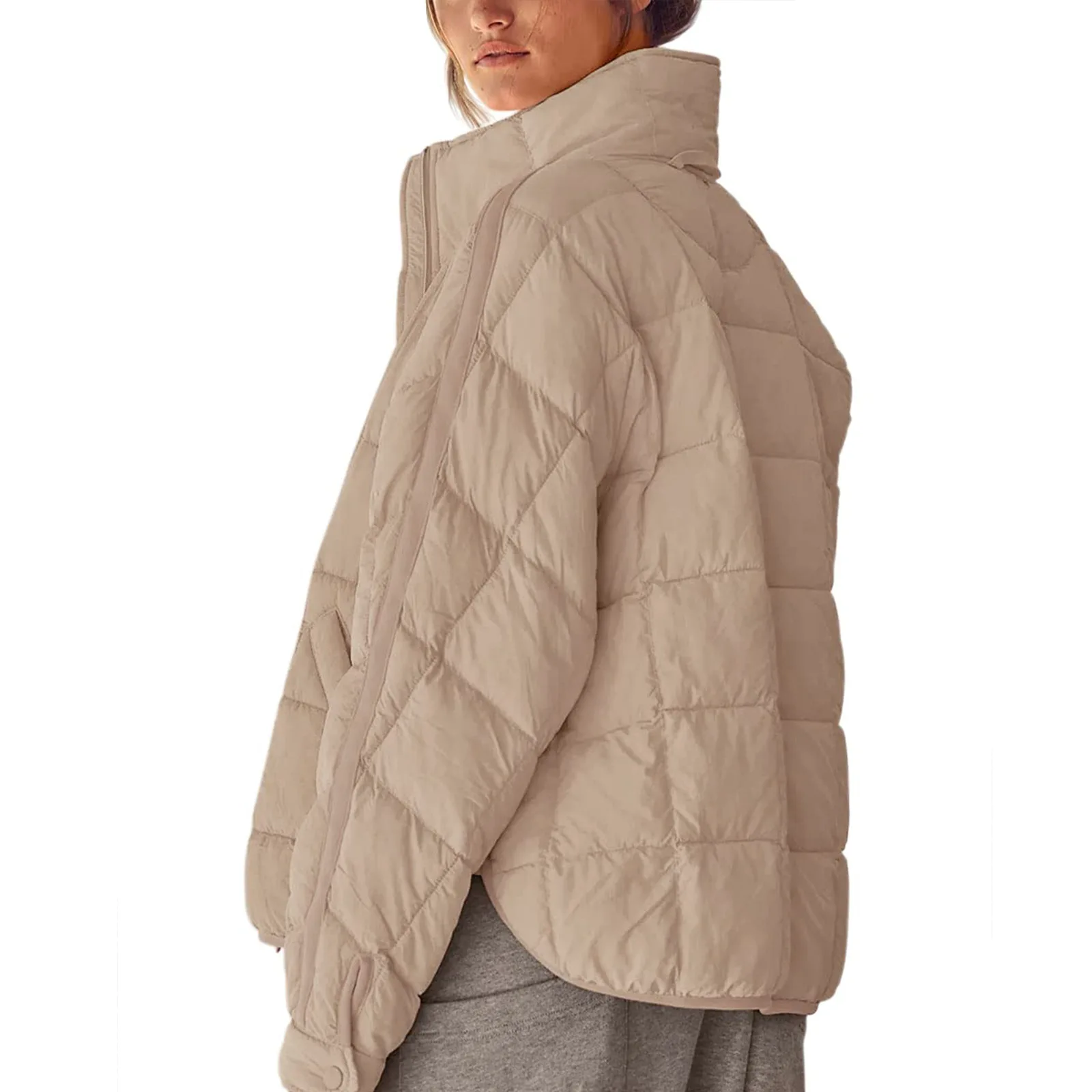 Autumn Winter New European American Women\'s Wear Solid Color Zipper Coat Casual Button Padded Jacket Pocket Top Women