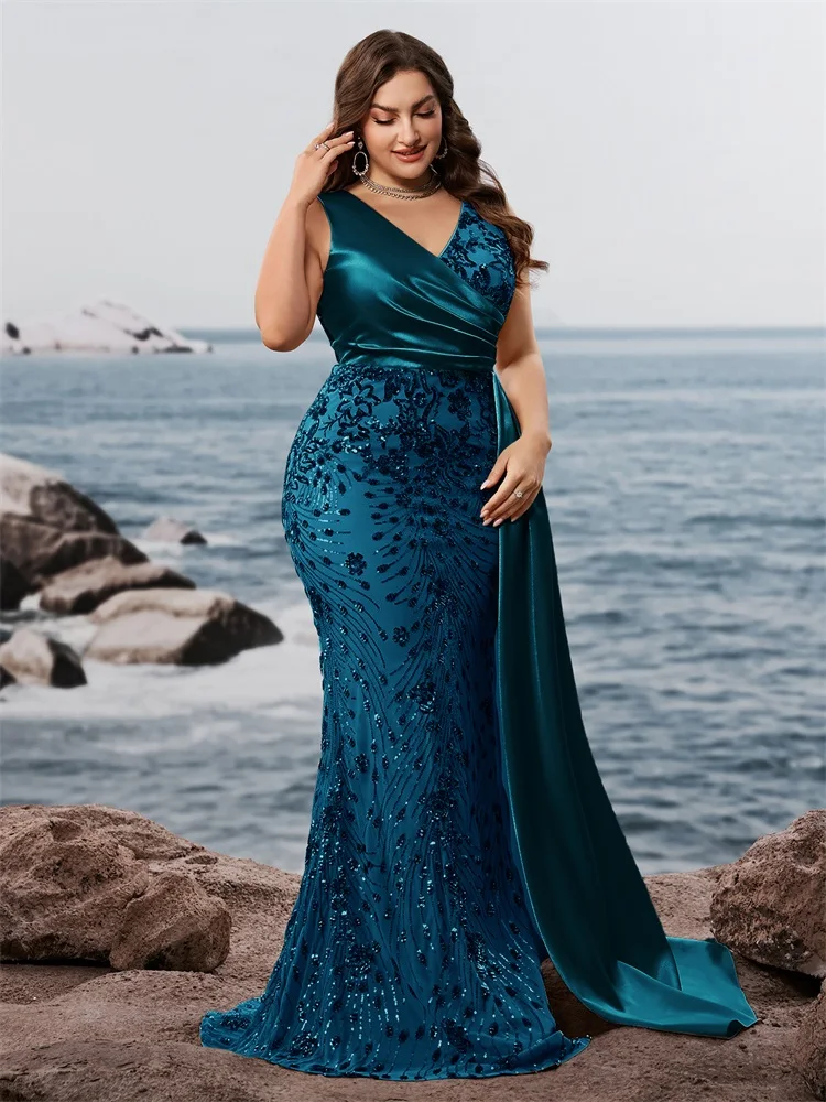 فستان سهرة Lucyinlove مقاس كبير أنيق على شكل حرف v...