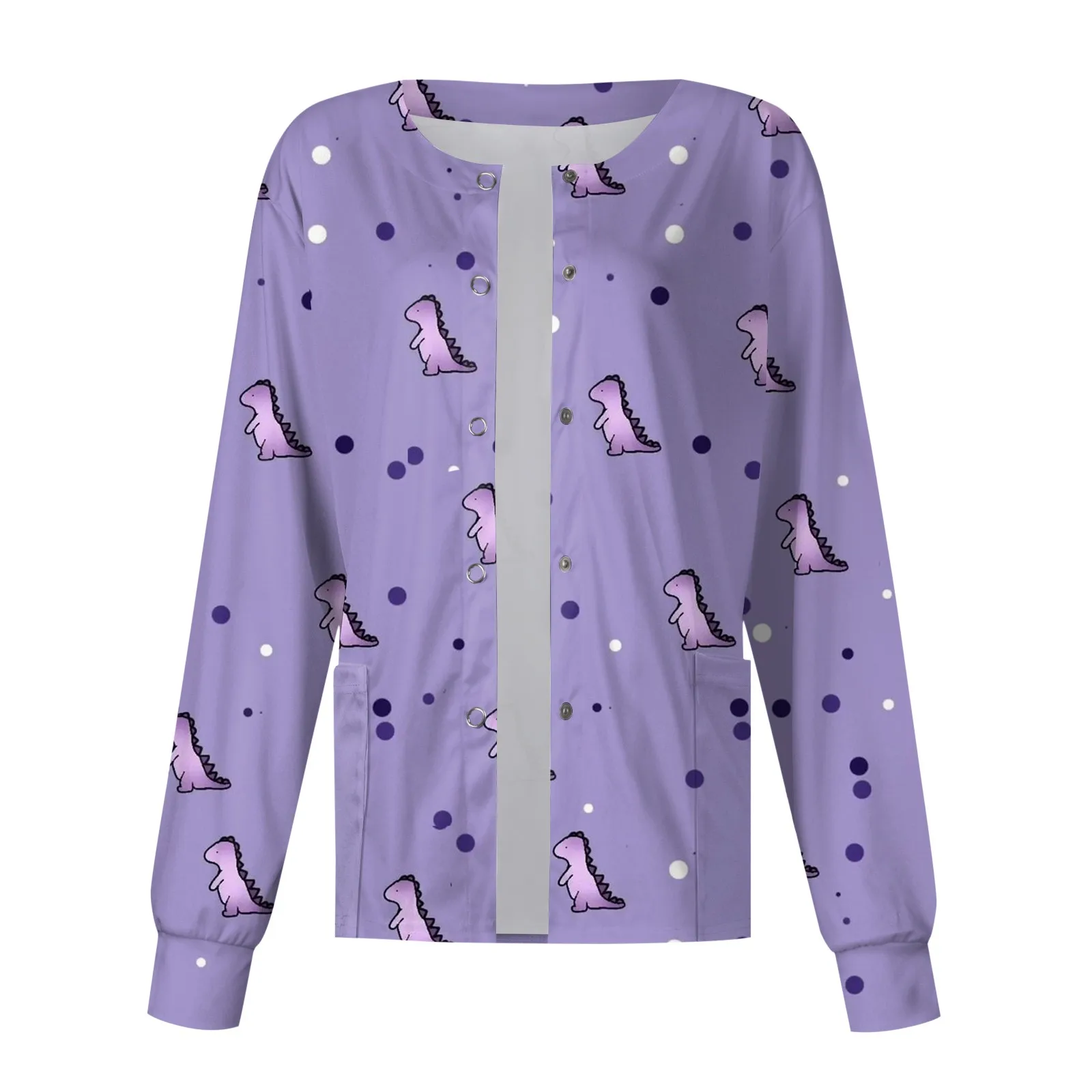 Chaqueta de uniforme de enfermera de spa con puntadas de primavera y otoño, con estampado de dinosaurio bonito, chaqueta de manga larga para mujer, uniforme de enfermera para clínica