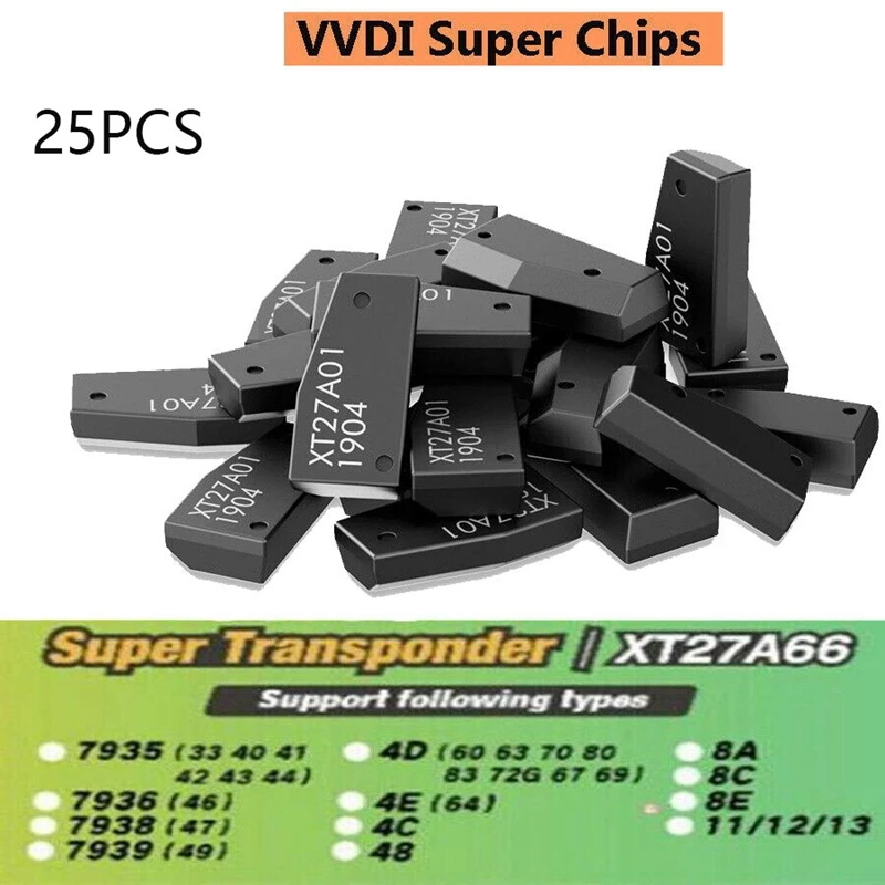 

Супер чип VVDI XT27A01 XT27A66, транспондер для ID46/40/43/4D/8C/8A/T3/47 для ключей VVDI2 VVDI Mini, 25 шт.