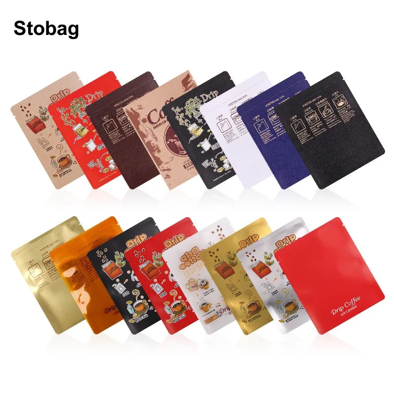 

StoBag 100pcs Colorful Kraft Paper Coffee Hanging Ear Bag Packaging Small Pocket Sealed for Beans Tea Powder Storage Pouches