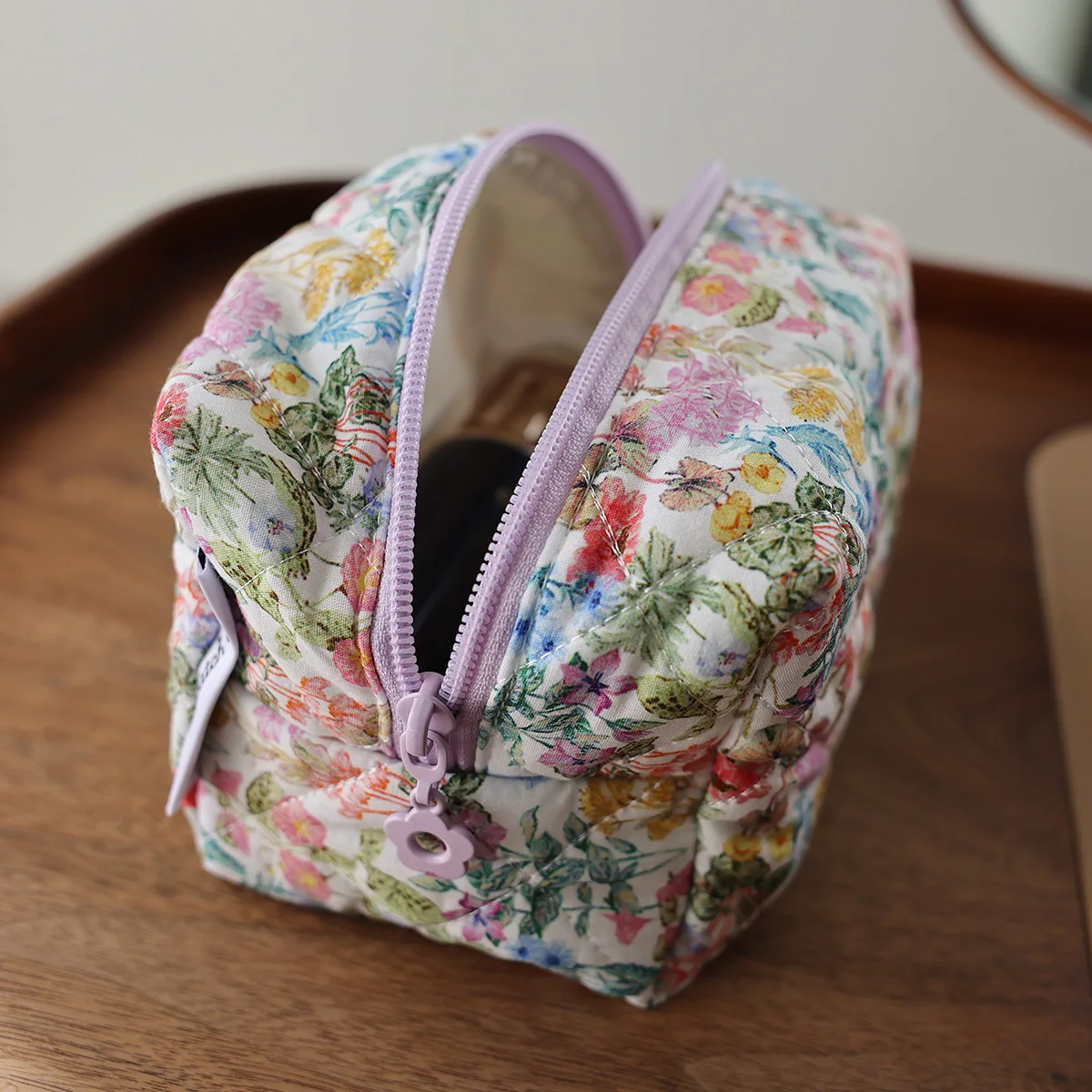 Portable cosmetic bag cute cartoon flower print toiletry bag travel supplies skin care storage bag multifunctional liner bag 3