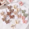 2/4pcs/set New Cute Baby Girls Wool Knitting Headwear Handmade Crochet Butterfly Alloy Hairs Clips Children PU Hairpin Wholesale 1