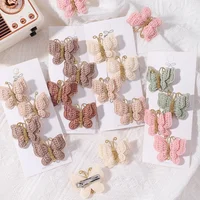 2/4pcs/set New Cute Baby Girls Wool Knitting Headwear Handmade Crochet Butterfly Alloy Hairs Clips Children PU Hairpin Wholesale 1