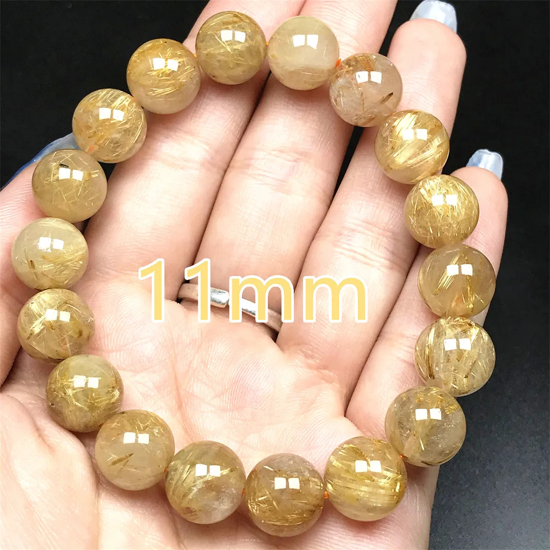 

11mm Natural Gold Rutilated Quartz Bracelet Jewelry For Women Lady Men Wealth Gift Reiki Crystal Energy Beads Strands AAAAA
