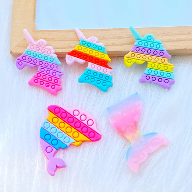 20Pcs New Cute Fishtail Unicorn Dolphin Rainbow Series PVC Flexible Glue FlatBack DIY Scrapbook Embellishment Phone Craft Decora