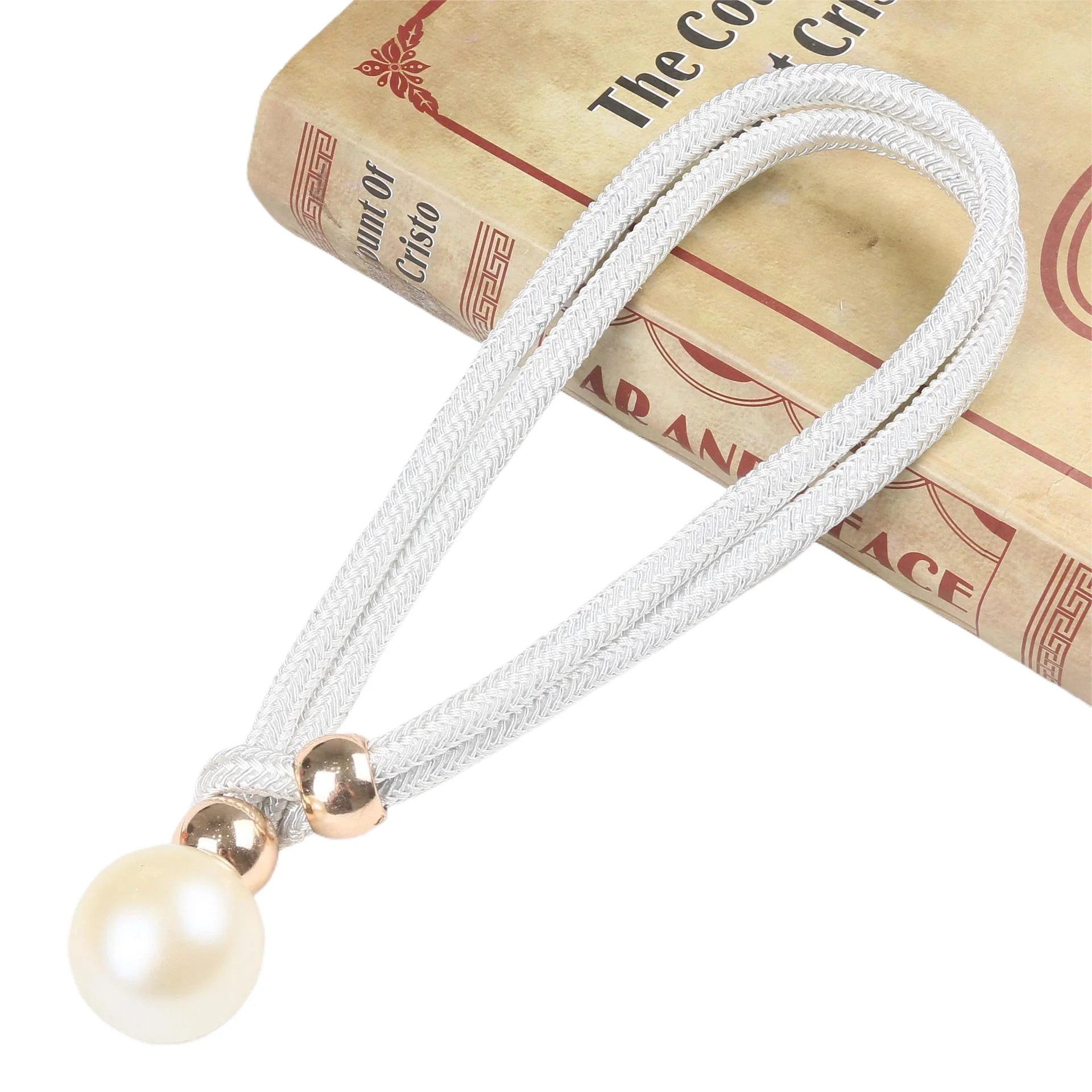 2-Pack Pearl Accent Curtain Tiebacks - 20-inch Faux Pearl & Rope Drapery Holdbacks for Sheer Voile Curtains,Elegant Window Decor