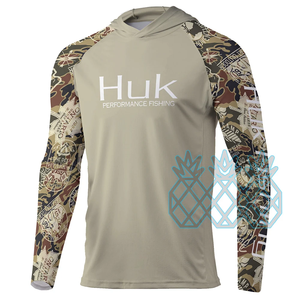 

HUK Fishing Hoodie Men Summer Long Sleeve Fishing Shirts Sun Protection Breathable Angling Performance Hooded Apparel UPF 50+