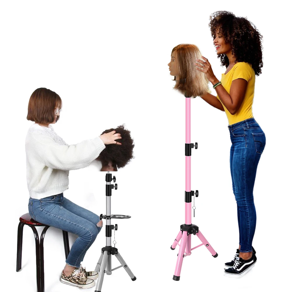 

140cm Strong Wig Stand Tripod for Mannequin Head Luxury Metal Wig Head Stand Pink Silver Brown Wig Installation Kit Set