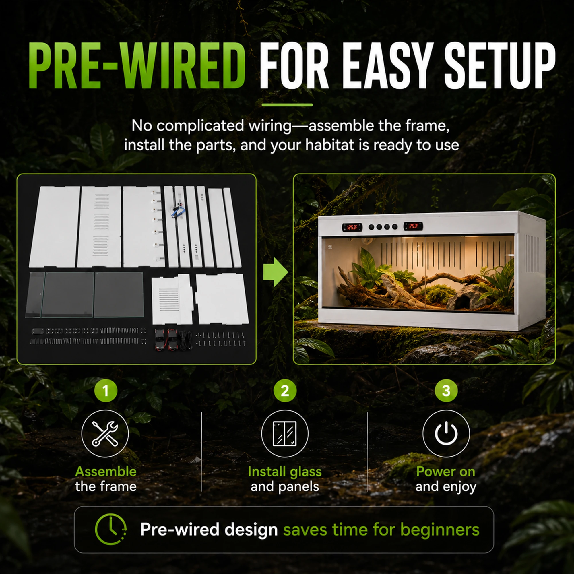 Reptile Terrarium, PVC Enclosure, Stackable Reptile Enclosure Tempered Glass Bearded Dragon Tank, for Amphibians Reptilians Arachnids Pets Habitat 4