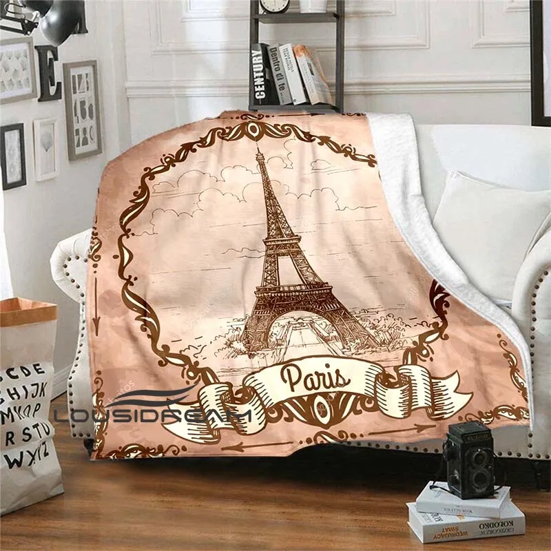 

Eiffel Tower Retro Style Flannel Plush Blanket Creative Soft and Lightweight Home Sofa Bed Sheet Casual Office Nap Warm Blanket