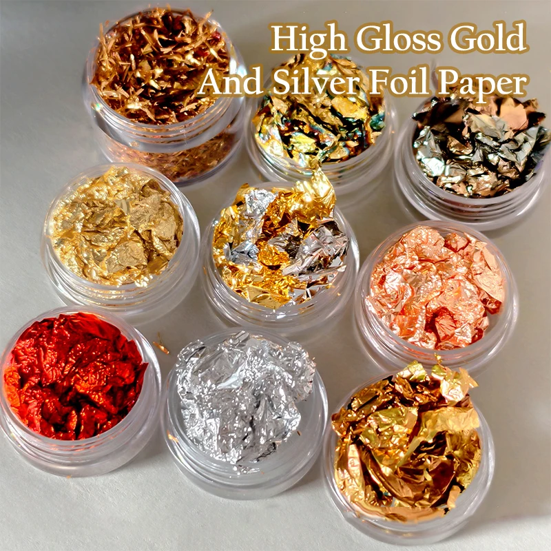 Rose Gold Silver Irregular Foil Paper Fragments Glitter Nail Art Sequin Stickers DIY UV Gel Polish Manicure Decoration Tools