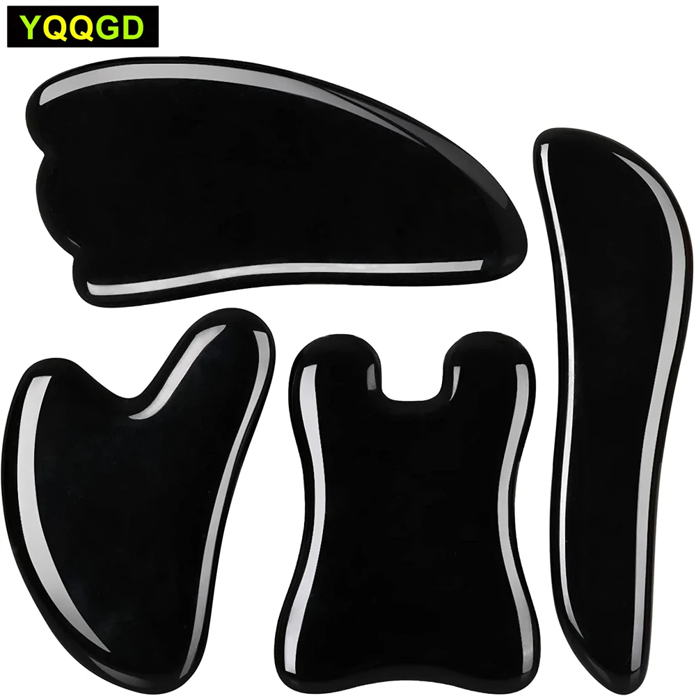 BlackObsidianGuaShaScrapingFacialMassageToolNaturalJadeStone