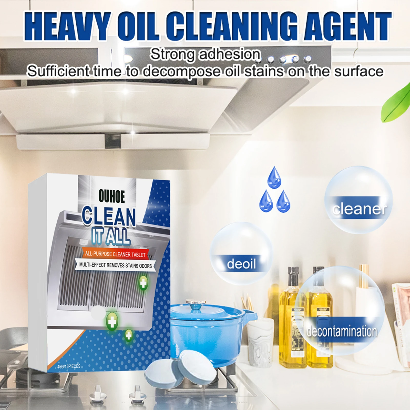 Effervescent tablet kitchen heavy fat cleaner, oil stain removal solid cleaner household kitchen range hood oven cleaning