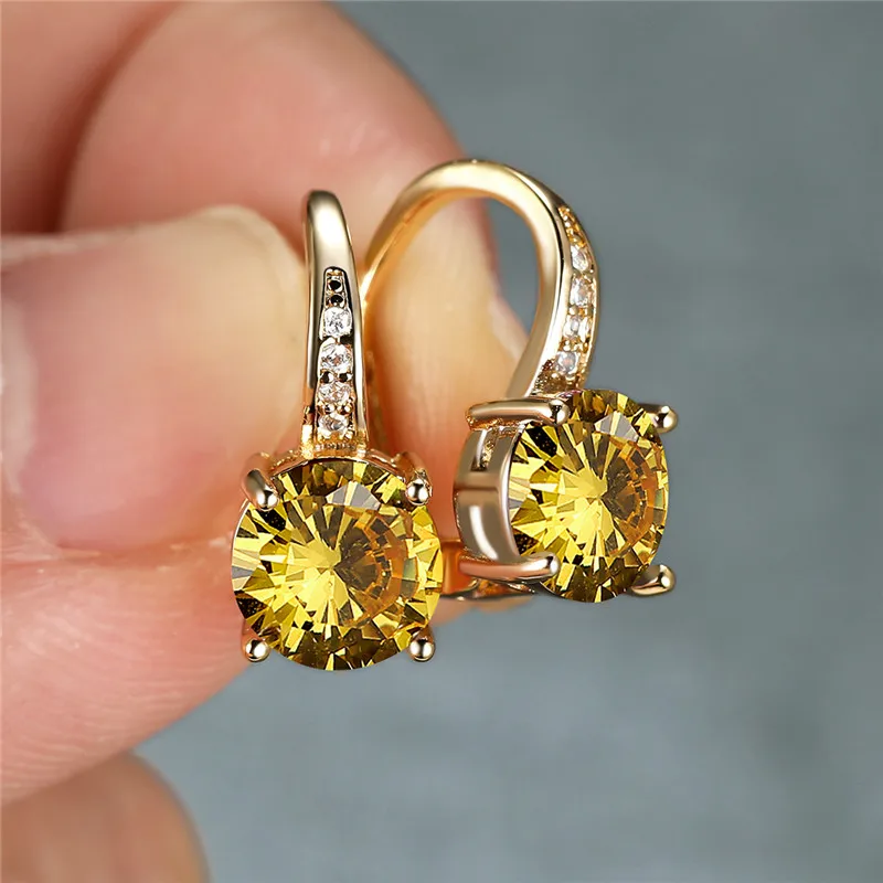 Dainty Gold Color Classic Round Zircon Clip Earrings Mystic Rainbow Crystal Stone Wedding Jewelry For Women