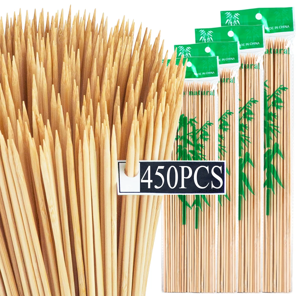 450/90PCS Bamboo Sticks For Barbecue Party Natural Wooden Disposable Long Skewer Stick Catering Camping BBQ Tools Accessories