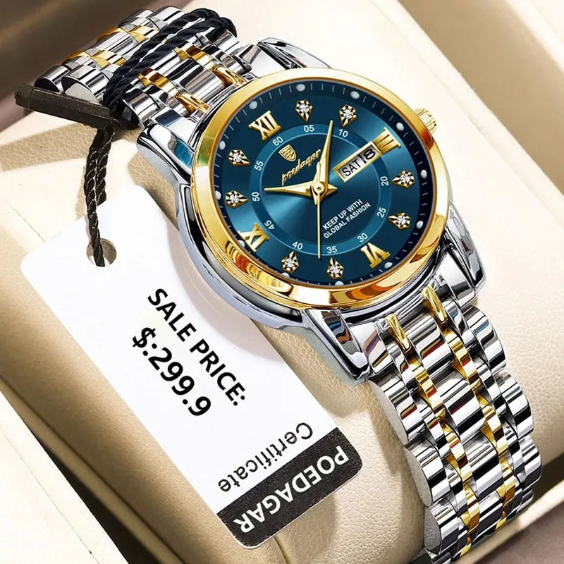 Gold Female Watches Luxury Rhinestone Stainless Steel Bracelet Women Quartz Wrist Watches Luminous Waterproof Date Clock Relojes 4