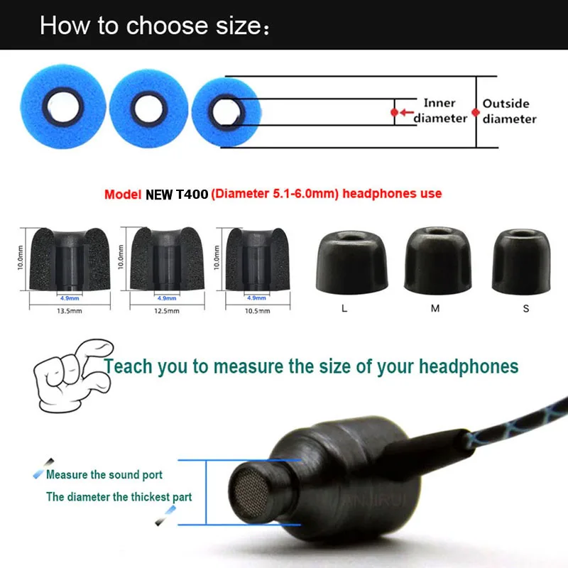 20Pairs ANJIRUI T400 Memory Foam Eartips (S M L) 4.9mm Sponge Earbuds Noise Isolation Ear Tips For In-ear Earphone Eapads — view 2