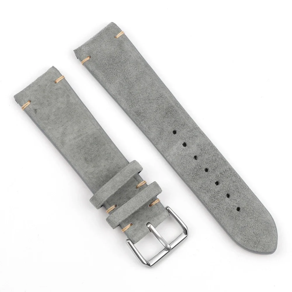 Luxury Handmade Suede Leather Watchband - Vintage Tan, Gray, Beige Strap