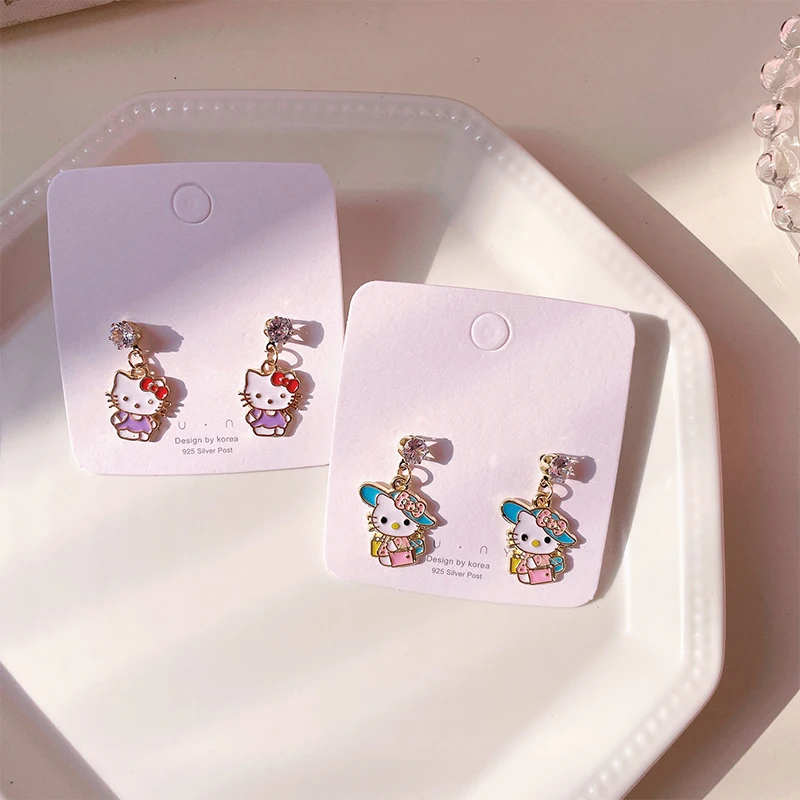

Kawaii Sanrio аниме Hello Kitty Серьги Симпатичные Kuromi Melody серебряные игольчатые Серьги Мультфильм Cinnamonroll студенческие серьги для девочек