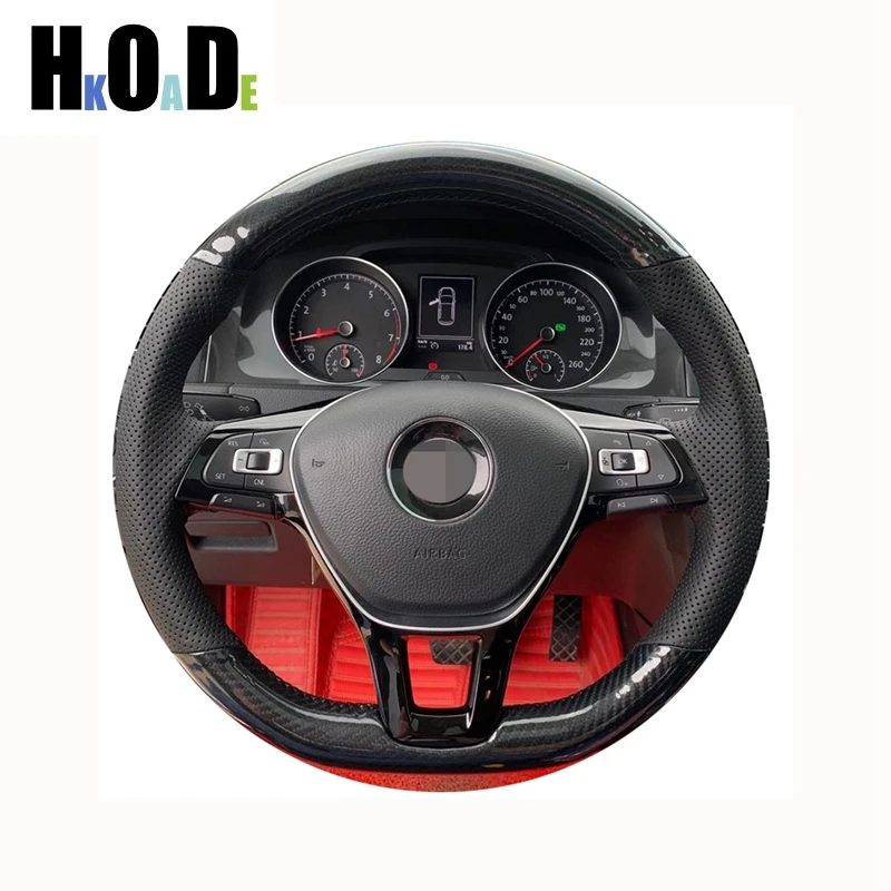 

Для Volkswagen Golf 7 Mk7 Новинка Polo Passat B8 ручная работа черная натуральная кожа углеродное волокно чехол рулевого колеса автомобиля