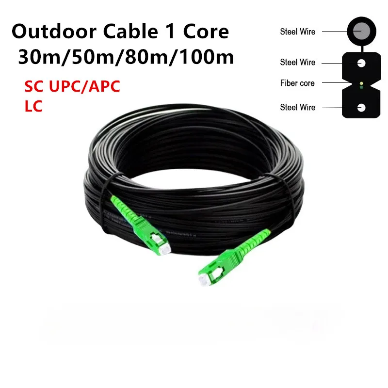 30m/80m/50m/100m Optical Fiber Outdoor Drop Cable  1 Core 3 Steel Patch Cord SC UPC/APC LC Single Mode  Simplex Jumper 5.0mm