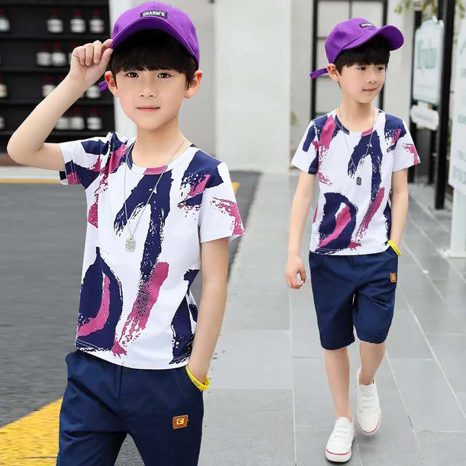 Boys Clothing Sets Summer 2024 Cotton Teenage Kids Boys Suit For 4 6 8 10 12 14 Years Children Short Sleeve Shirt Shorts Set