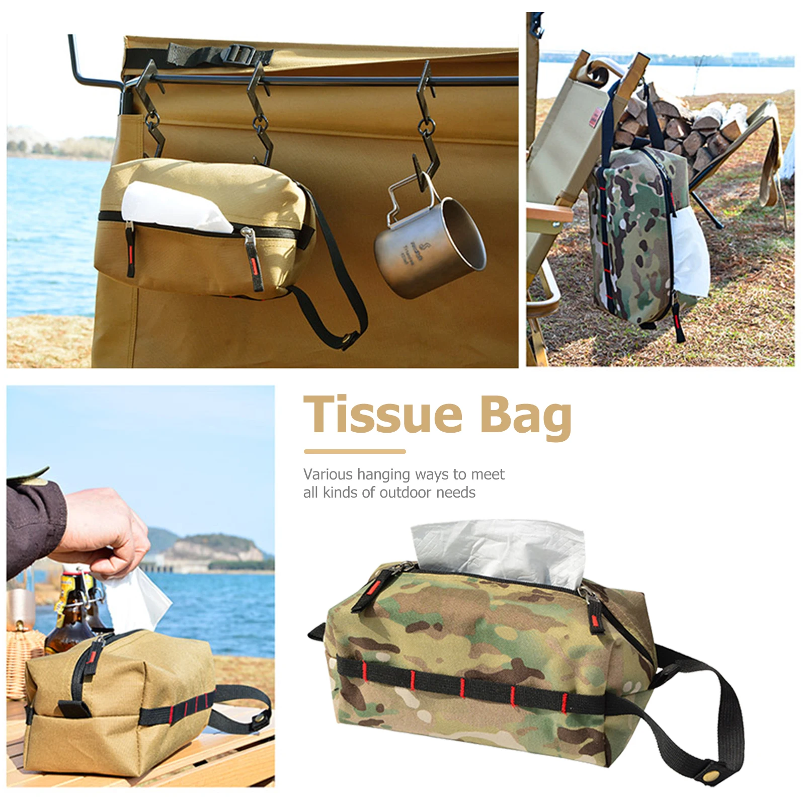 Camping Tissue Box Holder Multipurpose Toilet Paper Holder Oxford Cloth Small Strategical Pouch Waterproof Camping Accessories