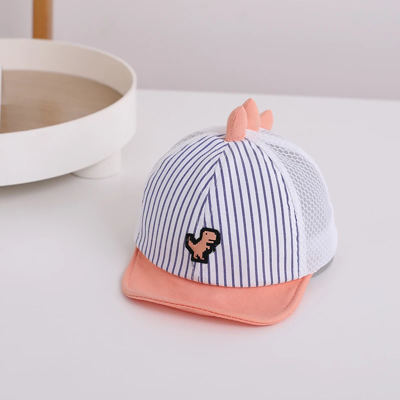 Baby Summer Mesh Cap Cute Striped Dinosaur Baseball Caps For Toddler Soft Brim Boys Girls Peaked Hat