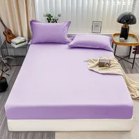 1Pc Fitted Bed Sheet With Elastic Band Solid Color Anti-slip Adjustable Mattress Cover for Single Double (No Pillowcase） 3