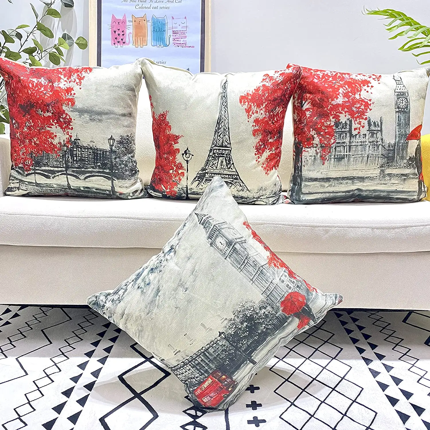 

Eiffel Tower pillowcase, linen cushion cover 50x50cm, home improvement living room and bedroom sofa, patterns can be customized