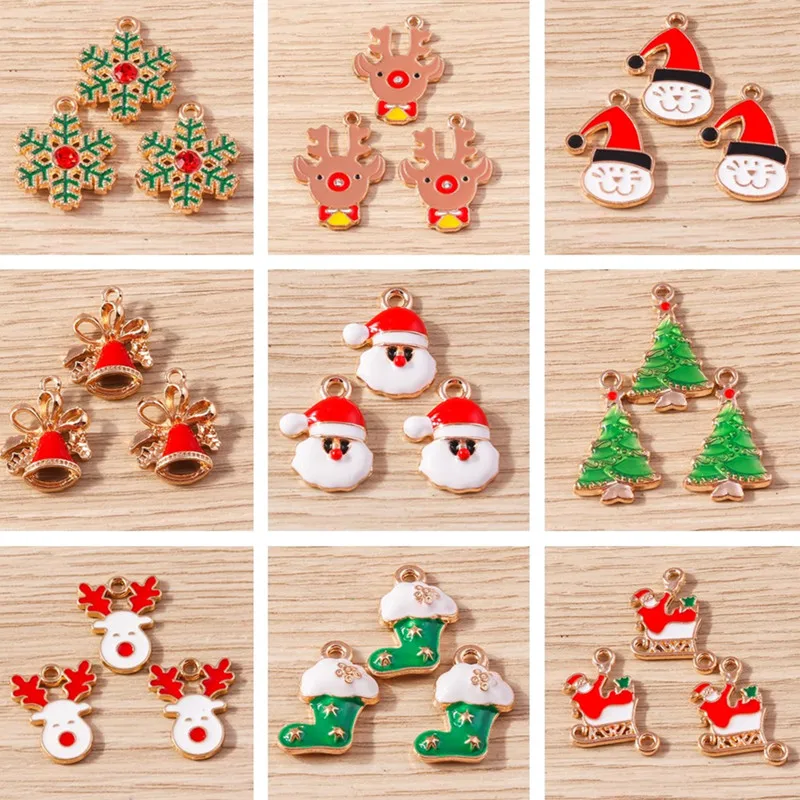 10 teile/los mischen niedlichen Emaille Weihnachts baum Santa Claus Glocken bezaubert Anhänger für Schmuck machen Ohrringe Halsketten DIY Handwerk Geschenk