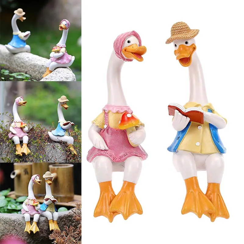 Enten-Gartenornamente Aus Harz, Paar – Weiß, 22 X 11 Cm, Für Draußen & Drinnen, Wetterfest