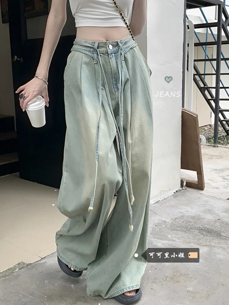 

Women's Blue Cargo Jeans Baggy Vintage High Waist Cowboy Pants Harajuku Denim Trousers 90s Y2k Trashy 2000s Clothes 2024 New