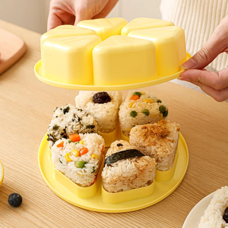 6-in-1 삼각형 초밥 틀, 밥뭉치 프레스 메이커, 논스틱 초밥 메이커, 주방 도구, 도시락 용품, 김용